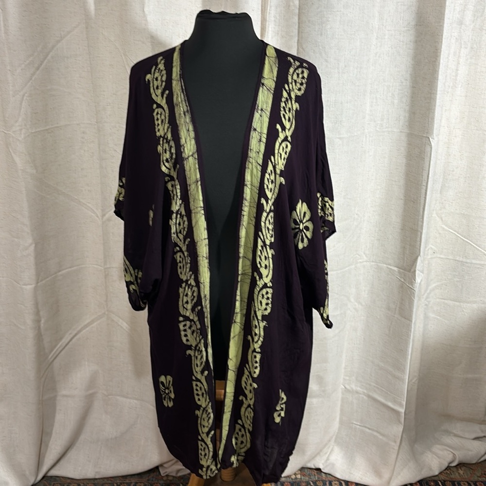 Dark Purple and Green Open Front Kimono